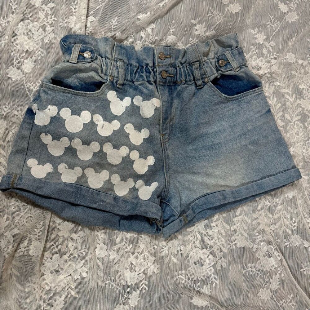 Almost Famous Blue Denim Jean Shorts with White Mickey Print